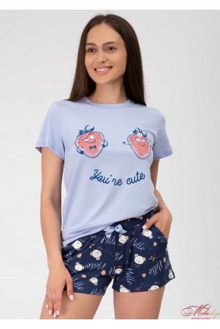 Хлопковая пижама с клубничками Роксана 1179